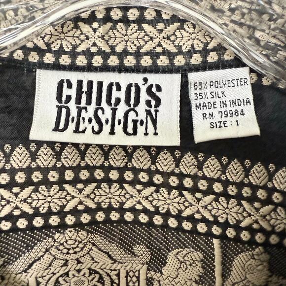 Chico's Design Women's Black & Gold Artsy Sheer Top Size 1. - Picture 4 of 11